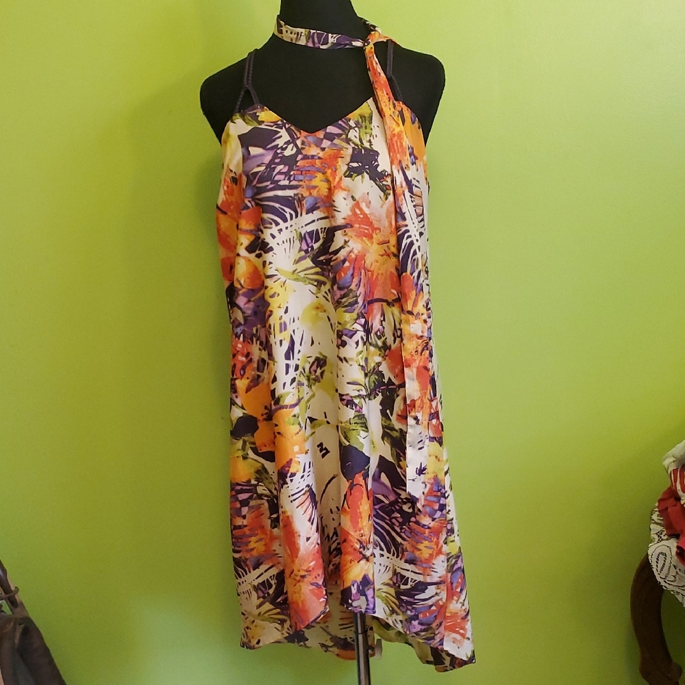 Jessica Simpson Asymmetrical Dress in Orange and Purple Floral